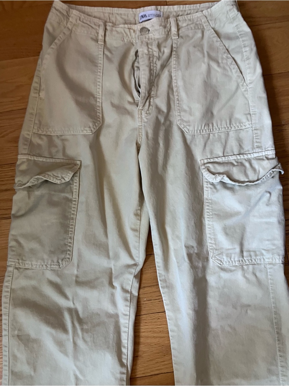 Zara Light Khaki Cargo Pants with Flap Pockets